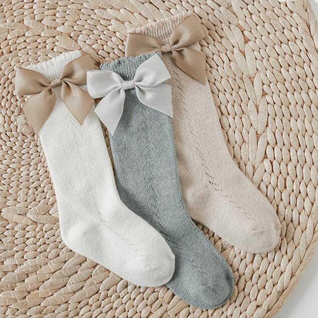 Baby Girls Knee High Socks - Toddler Bow Mesh Breathable Dress Socks | Kids Cotton Tube Uniform Stockings for School, Dance & Special Occasions