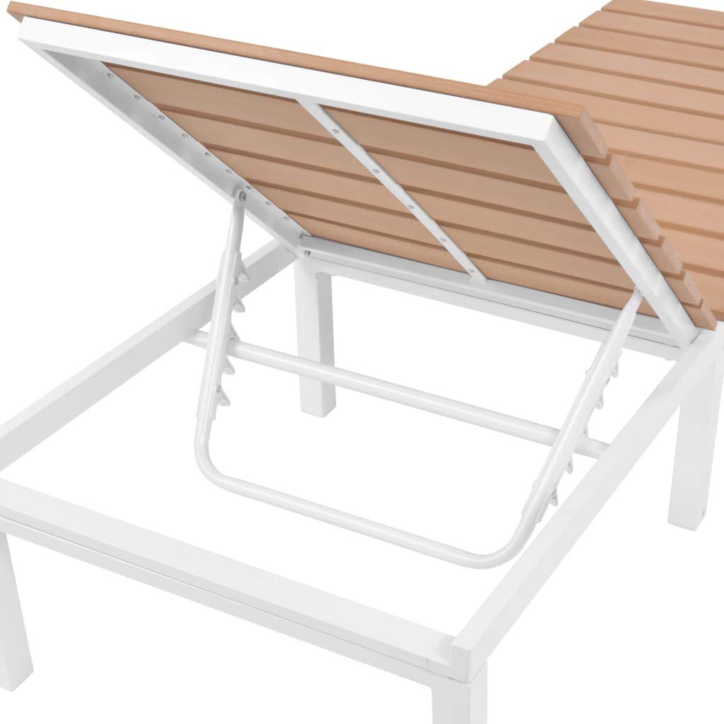 Premium Outdoor Lounge Reclining Couch Set - 2-Piece Patio Furniture with Side Table (Aluminum & WPC Frame, White/Brown) - Perfect for Backyard, Beach, Poolside & Garden Relaxation