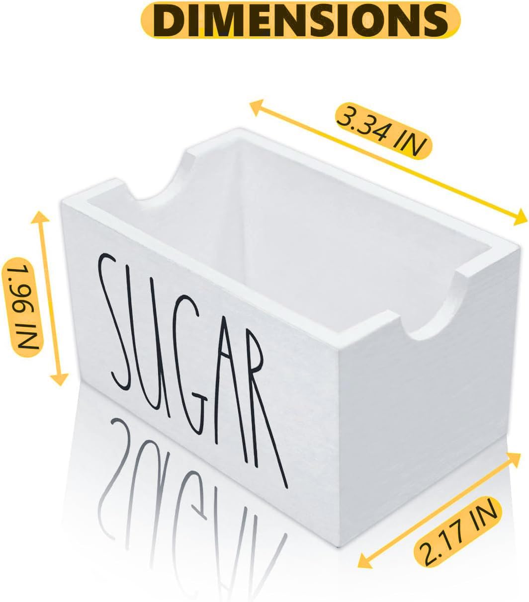 Wooden Sugar Packet Holder & Dispenser - Coffee Bar Sugar Packets Caddy for Table, Office, Hotel, Restaurant - White - Perfect for Coffee Stations, Breakfast Nooks, and Hospitality Settings