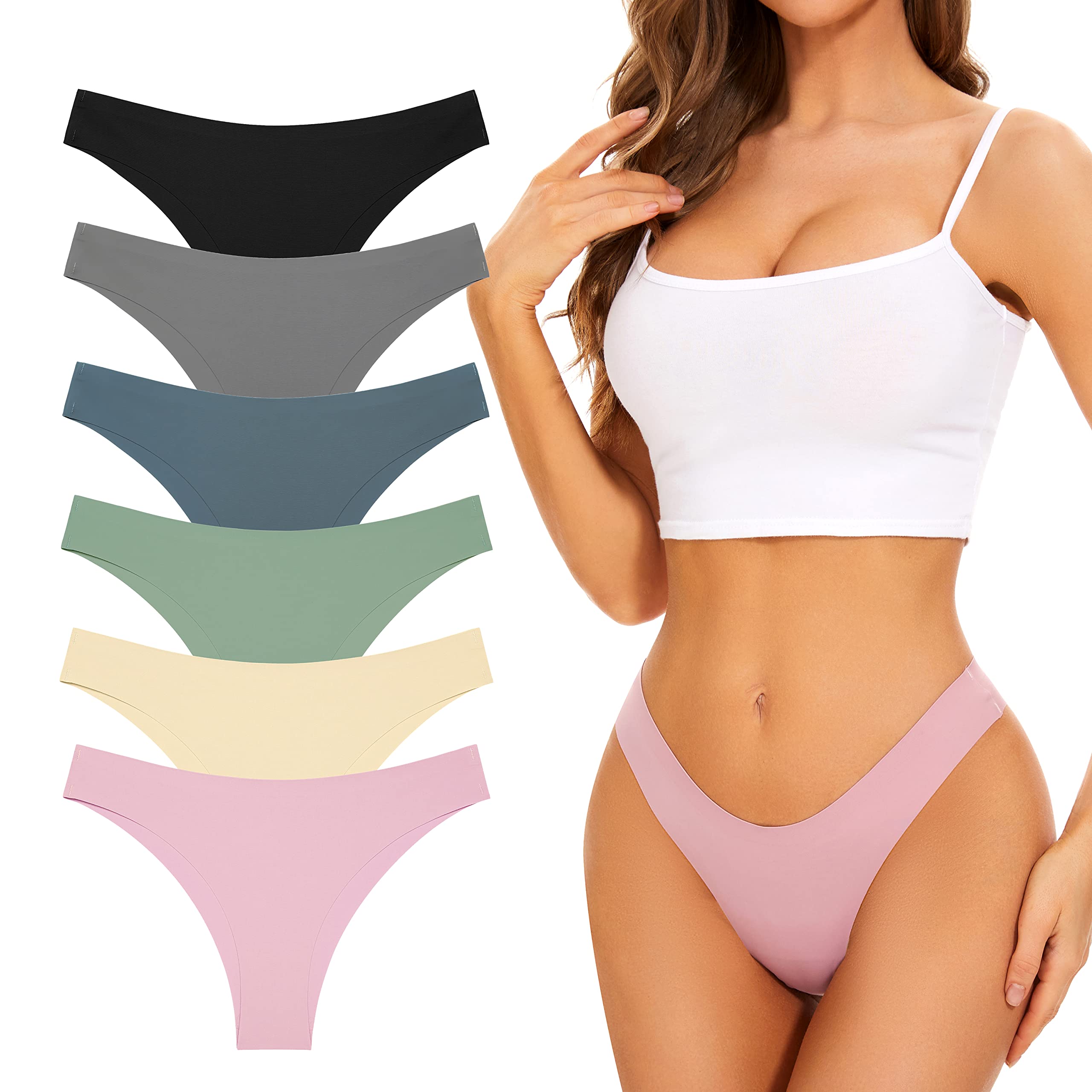 Riozz Women's No Show Cheeky Underwear 6-Pack - Seamless Invisible Panties for Everyday Comfort, Bikini & Hipster Style (Sizes S-XL) - Perfect for Yoga, Workouts & Daily Wear