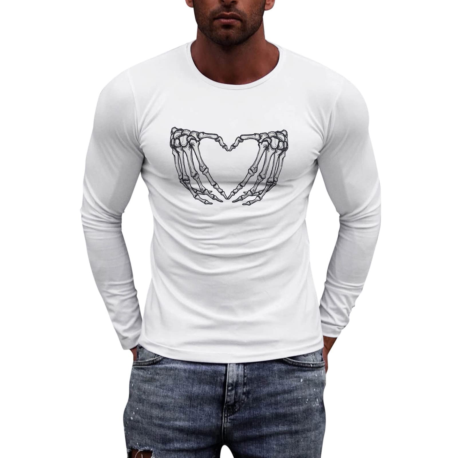 Slim Fit Men's Solid Color Graphic Print Round Neck Long Sleeve T-Shirt - Casual Fashion Top for Everyday Wear, Street Style & Layering Outfits