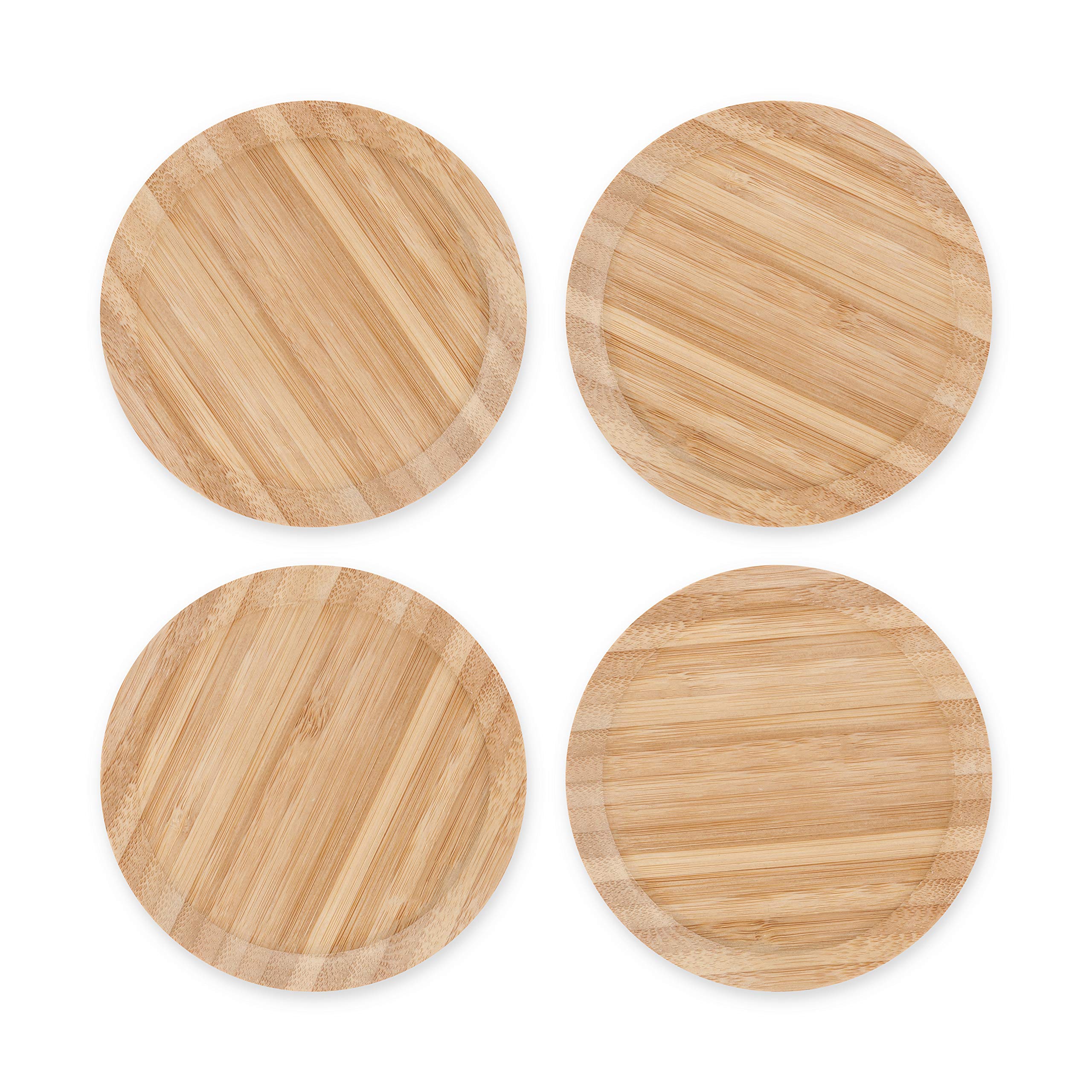 Eco-Friendly Bamboo Appetizer Plates & Wine Glass Covers Set of 4 - Natural Wooden Cocktail Plates, Cup Toppers for Parties, Weddings & Home Entertaining