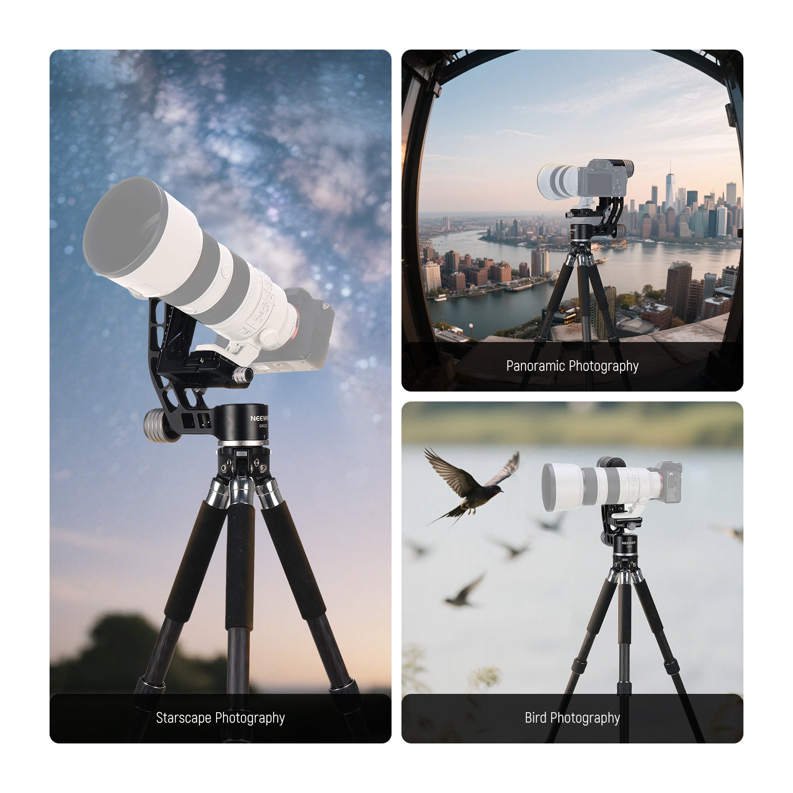 NEEWER GM102 Professional Tripod Gimbal Head for DSLR & Mirrorless Cameras - Smooth Panning & Tilting for Photography & Videography - Perfect for Wildlife, Sports, and Travel Shots