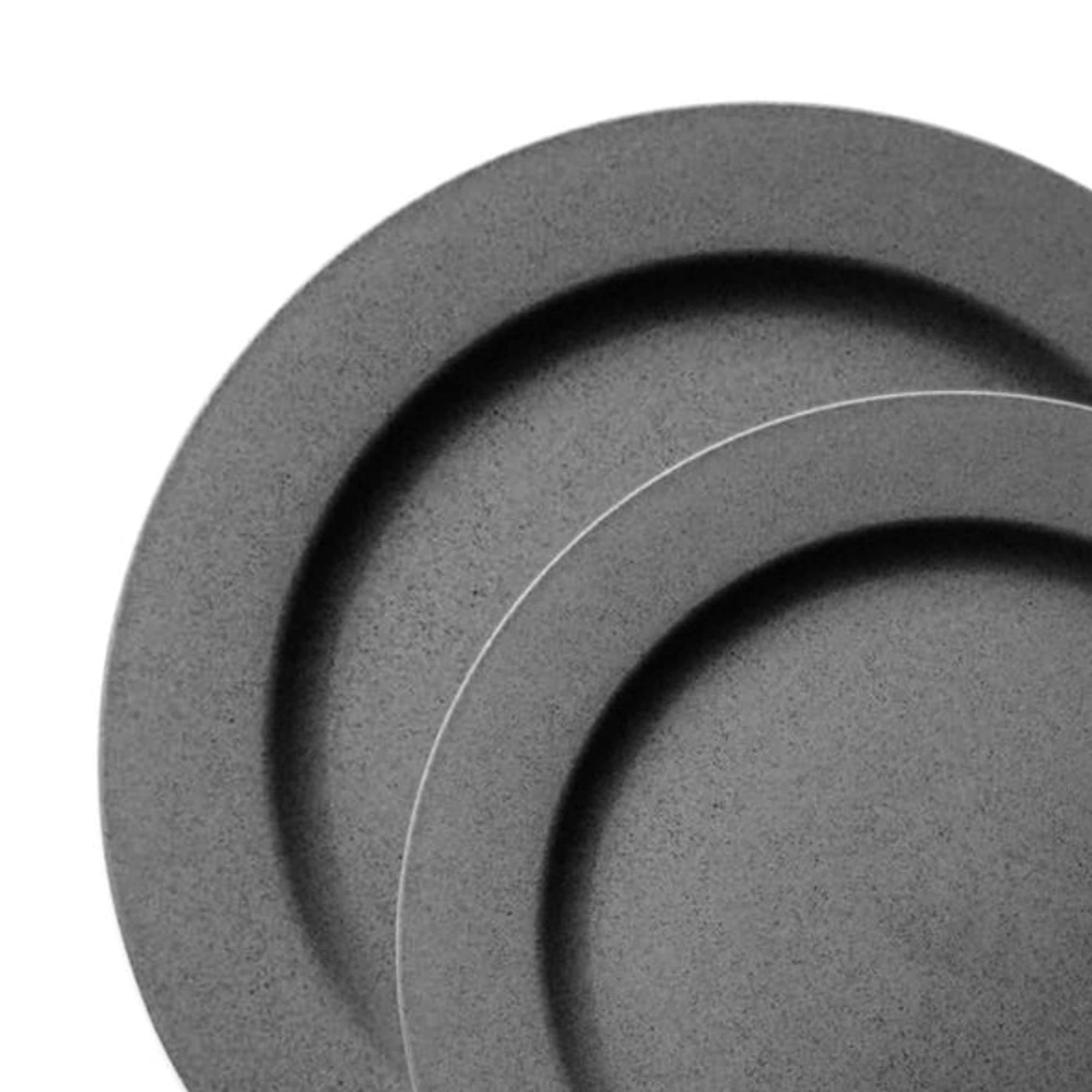 Premium Disposable Plastic Plates Set - 240pcs Matte Round Dinnerware (120 Dinner Plates + 120 Salad Plates) Charcoal Gray for Wedding, Party, Catering & Events - Elegant & Durable Disposable Tableware for Home, Restaurant & Outdoor Use