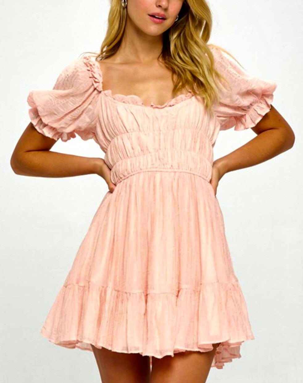 Elegant Maya Ruffle Mini Dress in Blush Pink - Perfect for Summer Parties, Weddings & Date Nights