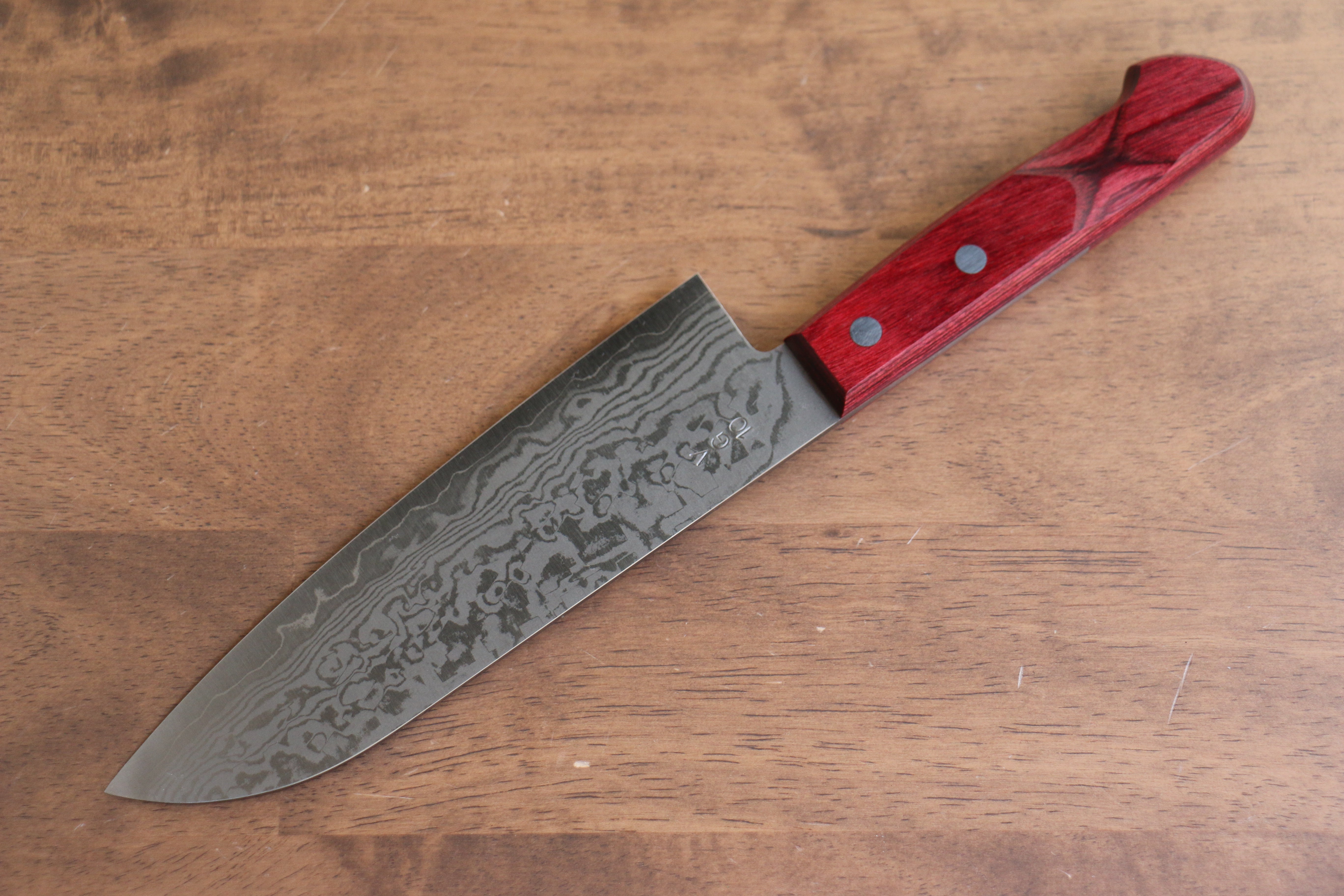 Premium Nao Yamamoto VG10 Damascus Santoku Knife 170mm - Japanese Chef Knife with Red Pakka Wood Handle - Perfect for Slicing, Dicing & Chopping Vegetables, Meat & Fish