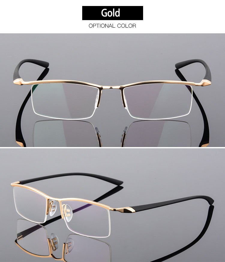 Bclear Men's Browline Semi-Rimless Eyeglasses - Lightweight Alloy Frame (Model 8190) | Classic Retro Style for Work, Reading & Daily Wear