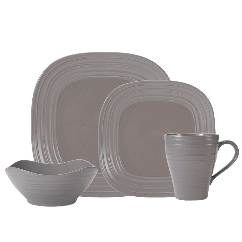 Swirl Mocha Square 4-Piece Dinner Plate Set - Elegant Square Plates for Modern Dining, Entertaining & Home Decor