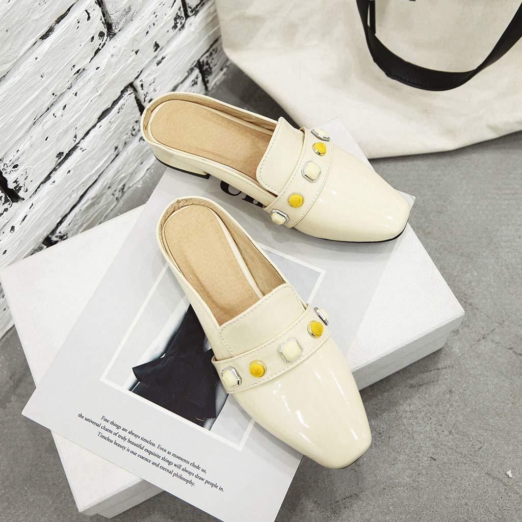 MIOKE Women's Comfortable Low Heel Mules - Square Toe Backless Slip-On Loafers for Work, Office & Casual Wear | Breathable Dress Slippers for Indoor/Outdoor Use