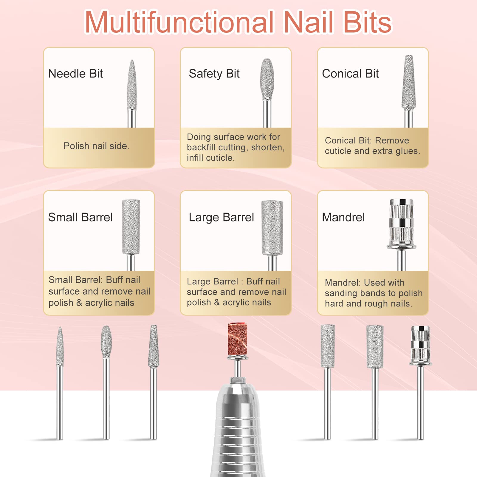 Professional 35000 RPM Rechargeable Electric Nail Drill Machine - Efile Kit with 6 Drill Bits for Acrylic & Gel Nails | Salon & Home Manicure Use | Perfect for Nail Art, Extensions & Pedicures