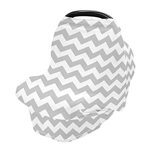Grey White Chevron Baby Car Seat Covers - Soft Breathable Stretchy Nursing Cover & Breastfeeding Scarf - Universal Car Seat Protector for Boys & Girls - Perfect for Travel, Shopping & Outdoor Activities