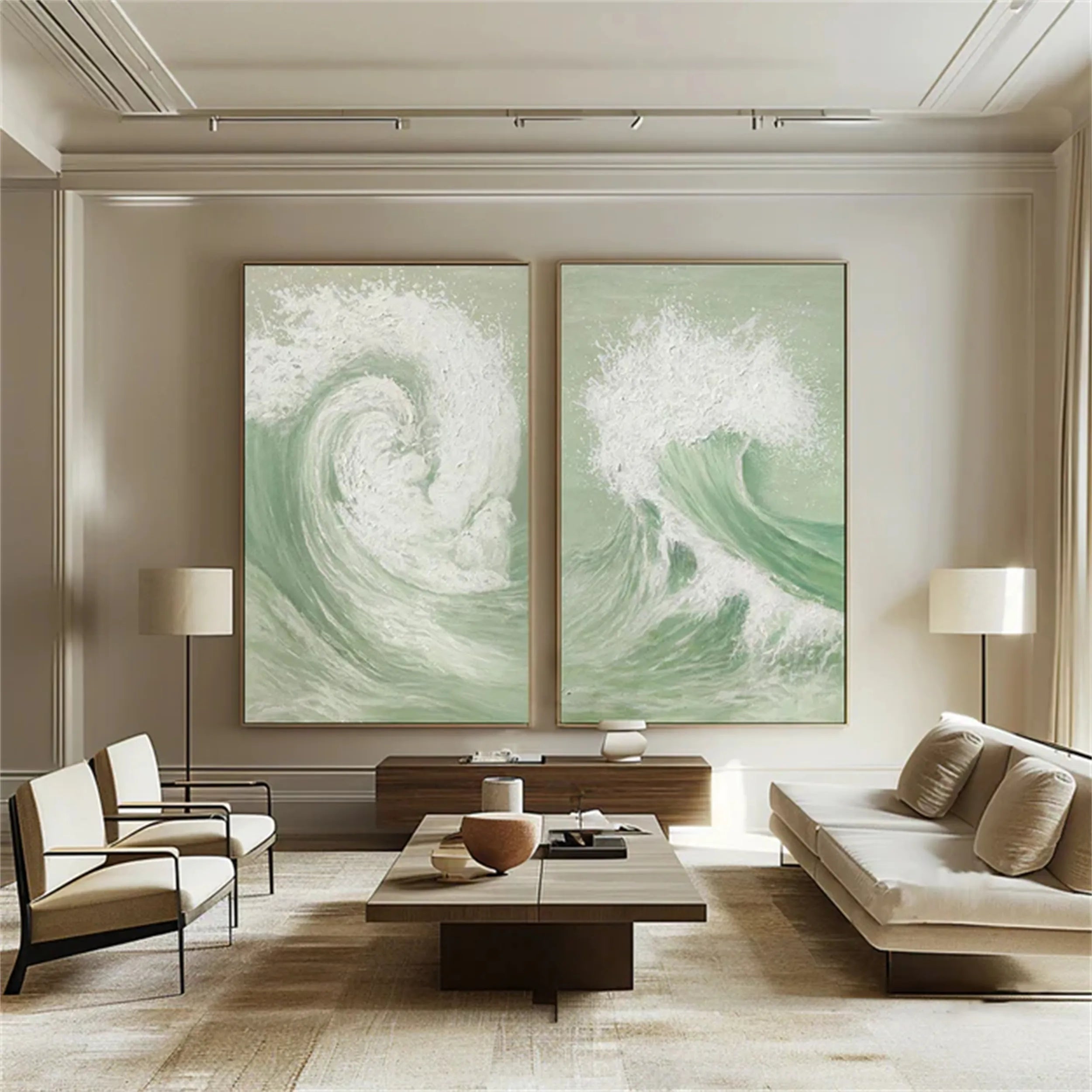 Abstract Blue and Green Wall Art Set of 2 - Modern Canvas Paintings for Living Room, Bedroom & Office Decor #BG060