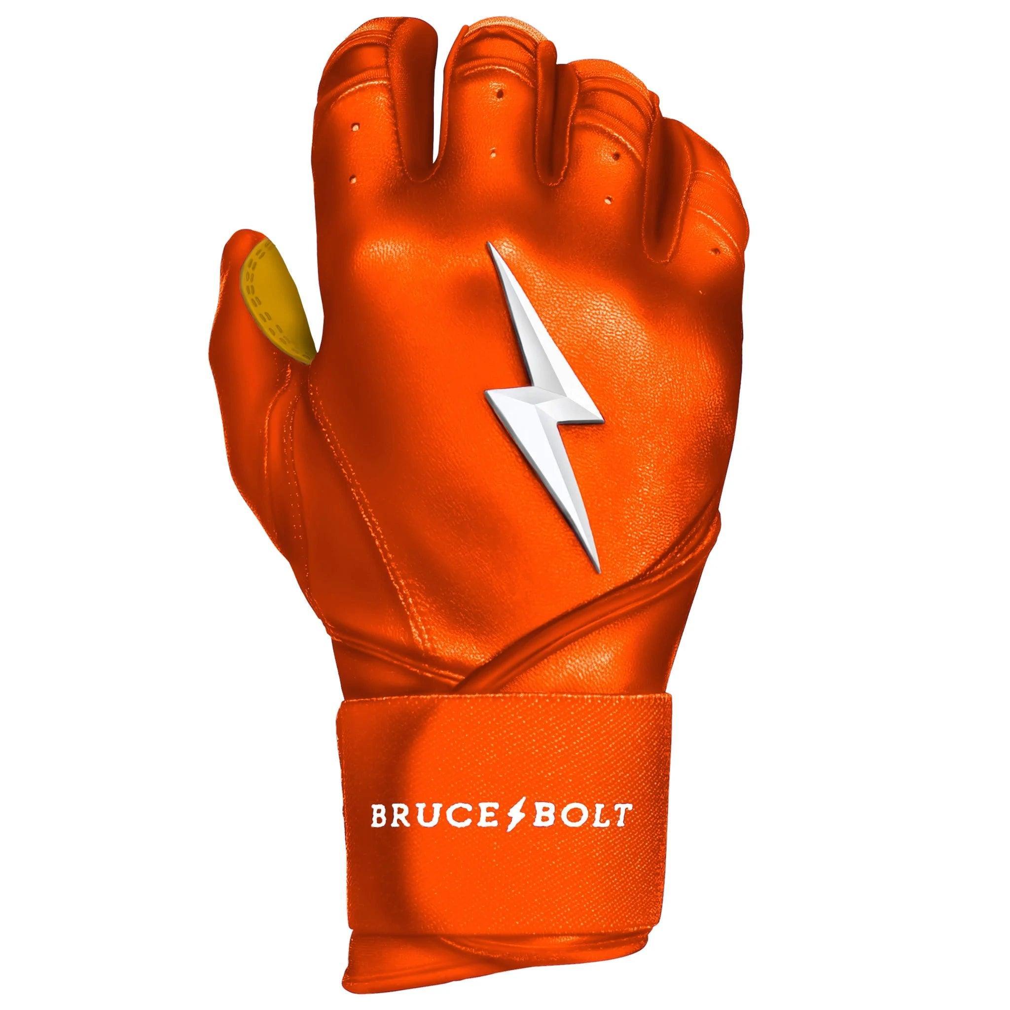 Bruce Bolt PREMIUM PRO Long Cuff Batting Gloves - Orange | High-Performance Baseball & Softball Gloves for Hitting & Training | Perfect for Games, Practice & Batting Cages