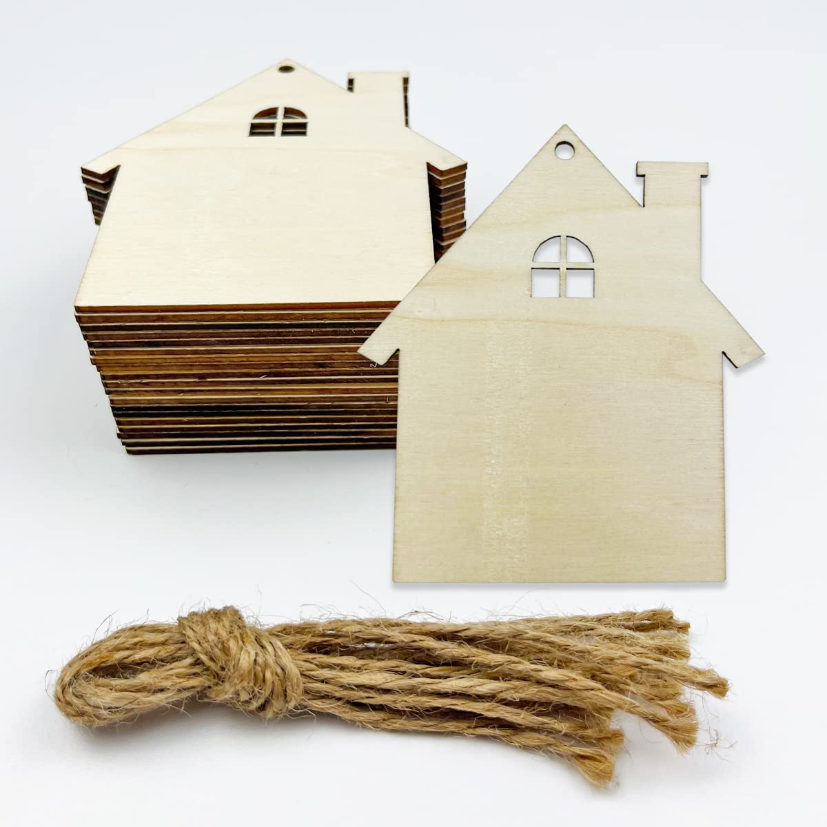 20pcs 4 Inch Unfinished Wooden House Cutouts - DIY Craft Wooden House Shapes for Painting, Decorating & Hanging Ornaments - Perfect for Home Decor, Scrapbooking & Christmas Tree Decorations