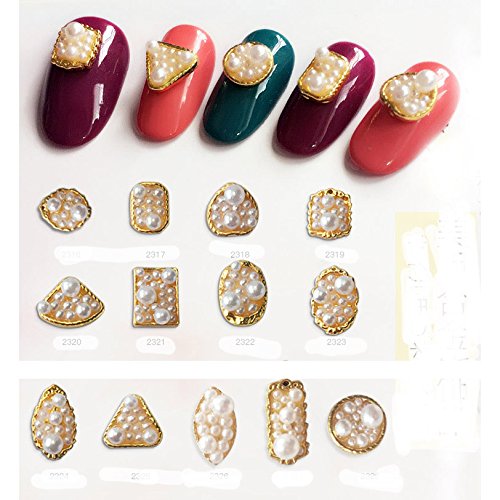 10PCS Gold Alloy 3D White Pearl Nail Art Decorations - DIY Nail Charms for Manicure, Pedicure & Nail Design - Perfect for Parties, Weddings, and Salon Use