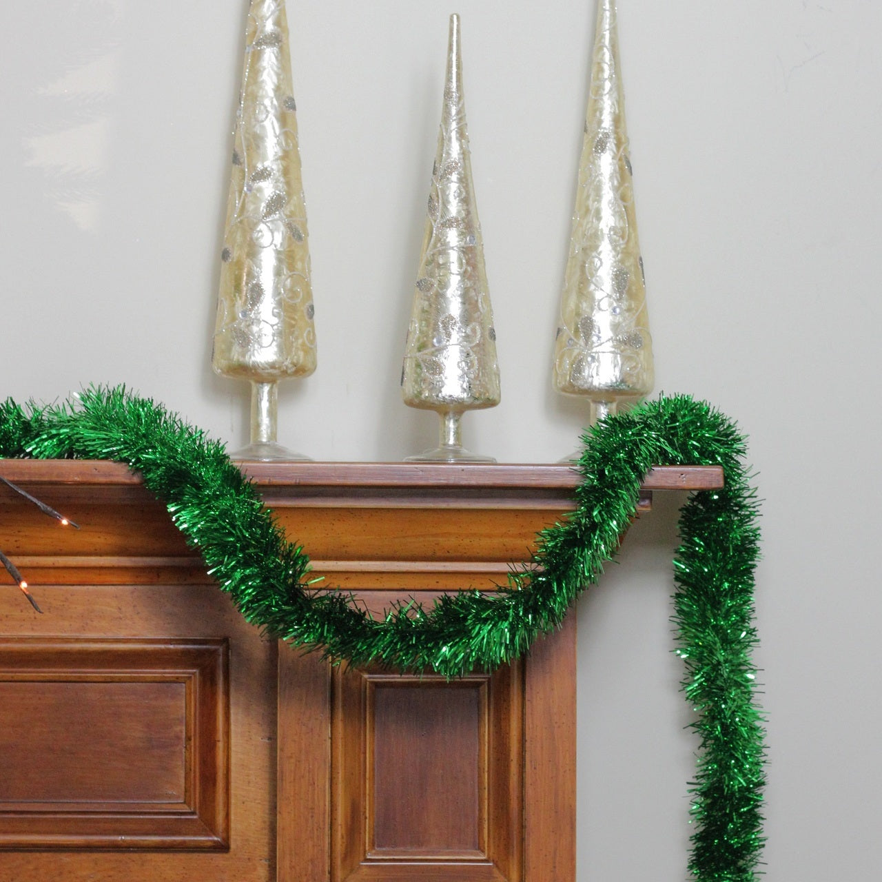 15' Green Tinsel Christmas Garland - Festive Holiday Decor for Tree, Mantel & Staircase | Indoor/Outdoor Xmas Decoration