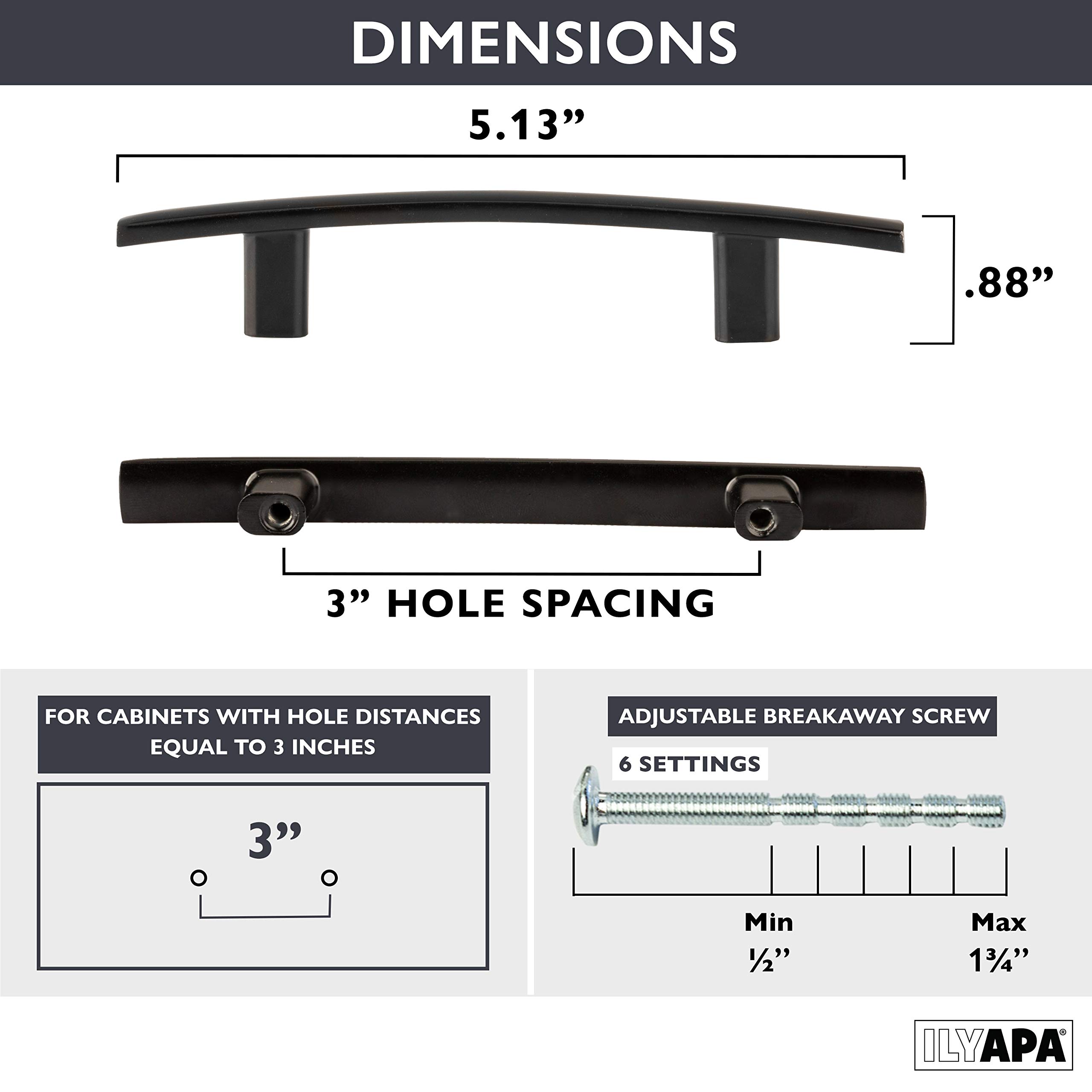 Ilyapa Oil Rubbed Bronze Kitchen Cabinet Handles - 3 Inch Center to Center Curved Bar Pulls - 10 Pack Cabinet Hardware for Modern Kitchens, Bathrooms & Furniture Drawers