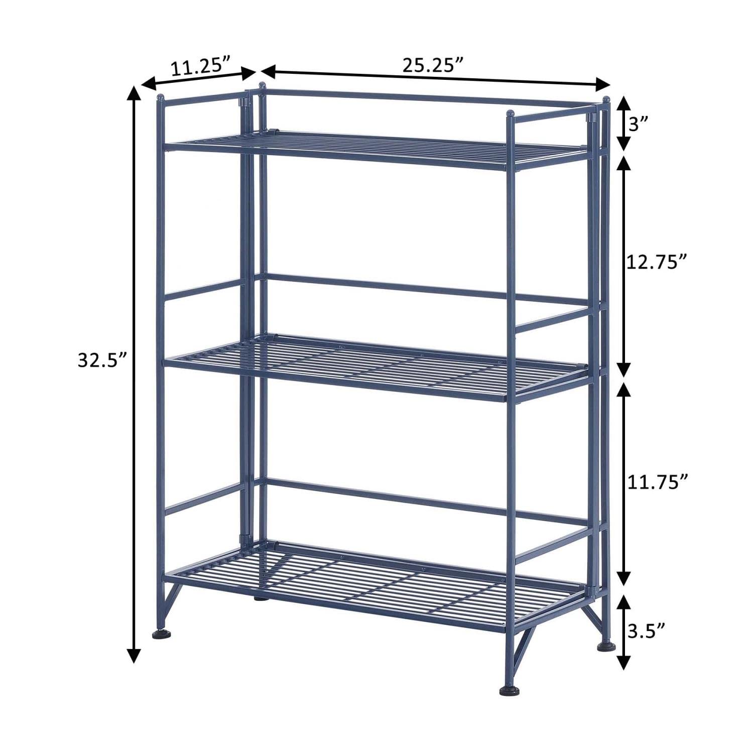 3-Tier Wide Folding Metal Storage Shelves - Space Saving Closet Organizer for Office, Laundry, Bedroom, Garage | Heavy Duty Cobalt Blue Shelving Unit | Perfect for Small Spaces & Home Organization
