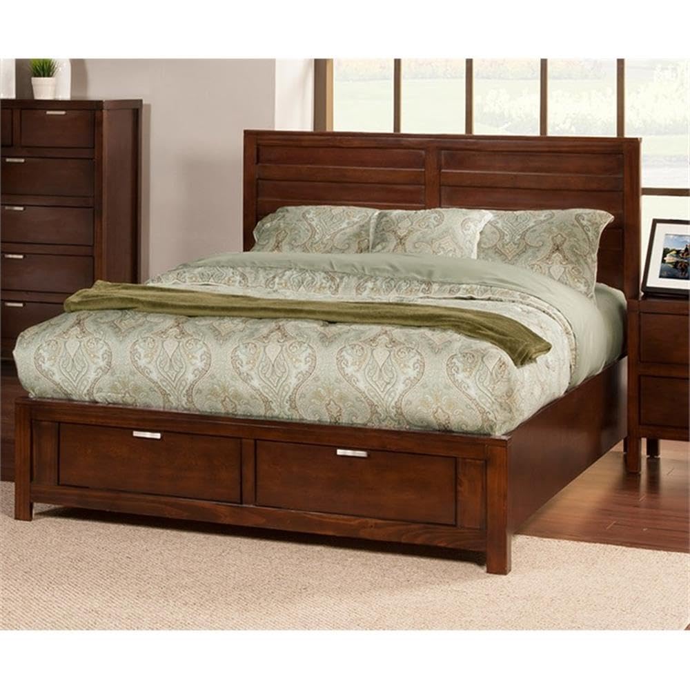 Alpine Furniture Panel Bed - Double Size in Cappuccino Finish for Bedroom & Guest Room