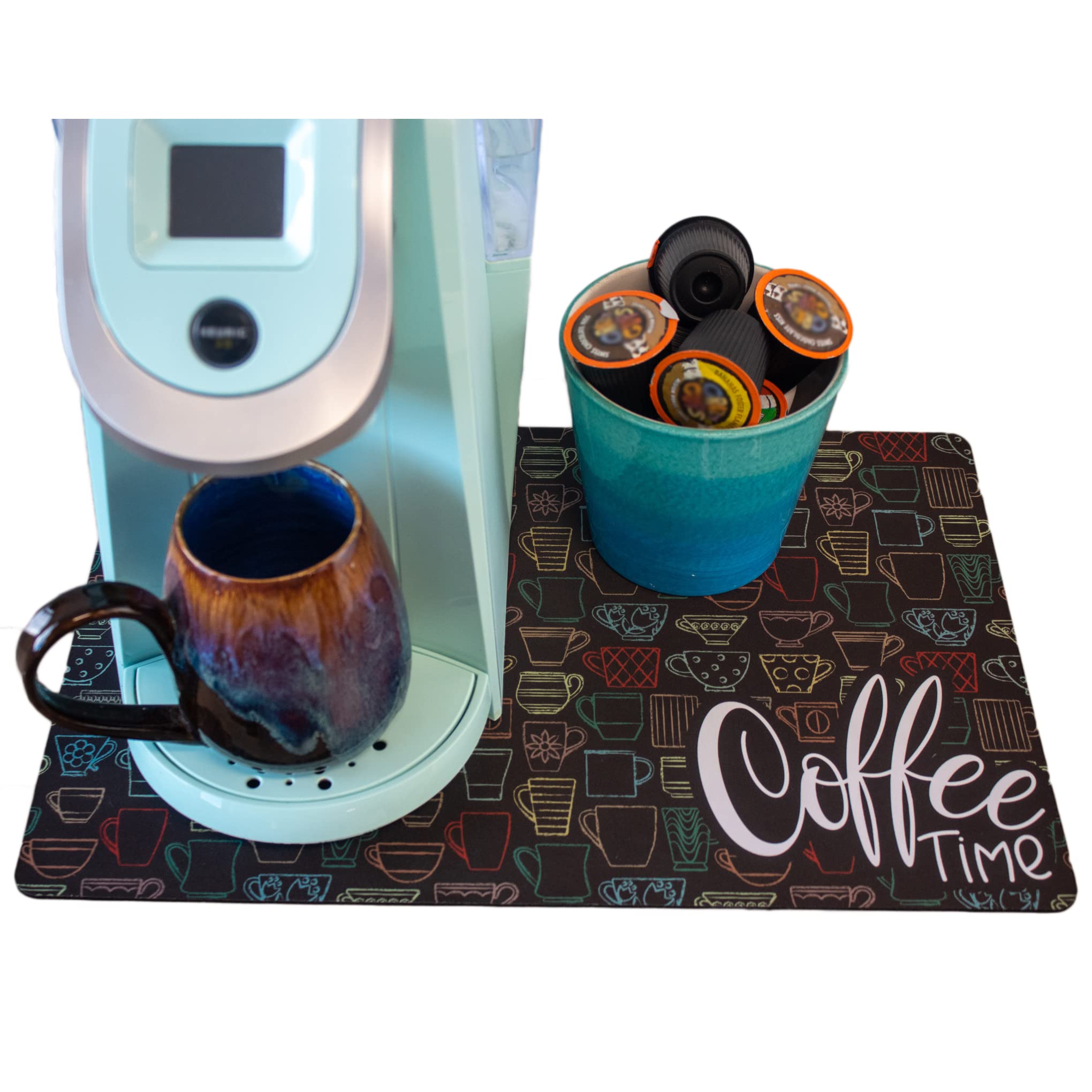 Premium Coffee Mat Placemat for Coffee Maker & Espresso Machine - 2 Sizes (12x18 & 15x20) - Washable, Non-Slip Spill Mat - USA Made - Perfect for Coffee Bars, Kitchen Countertops & Office Break Rooms