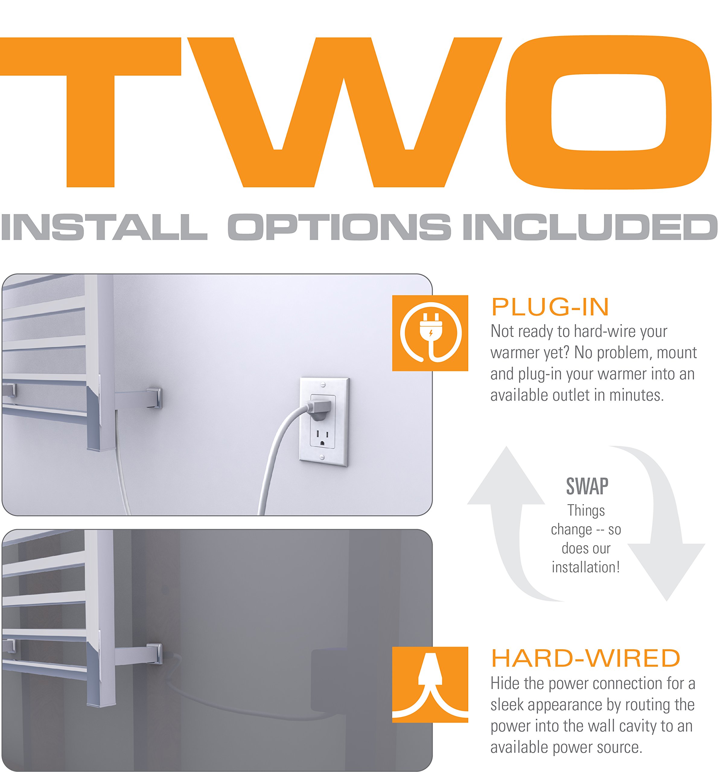 Brandon Basics Wall Mounted Electric Towel Warmer with Timer - Hardwired & Plug-in Options - Polished Chrome Finish - Perfect for Bathrooms, Spas & Luxury Homes