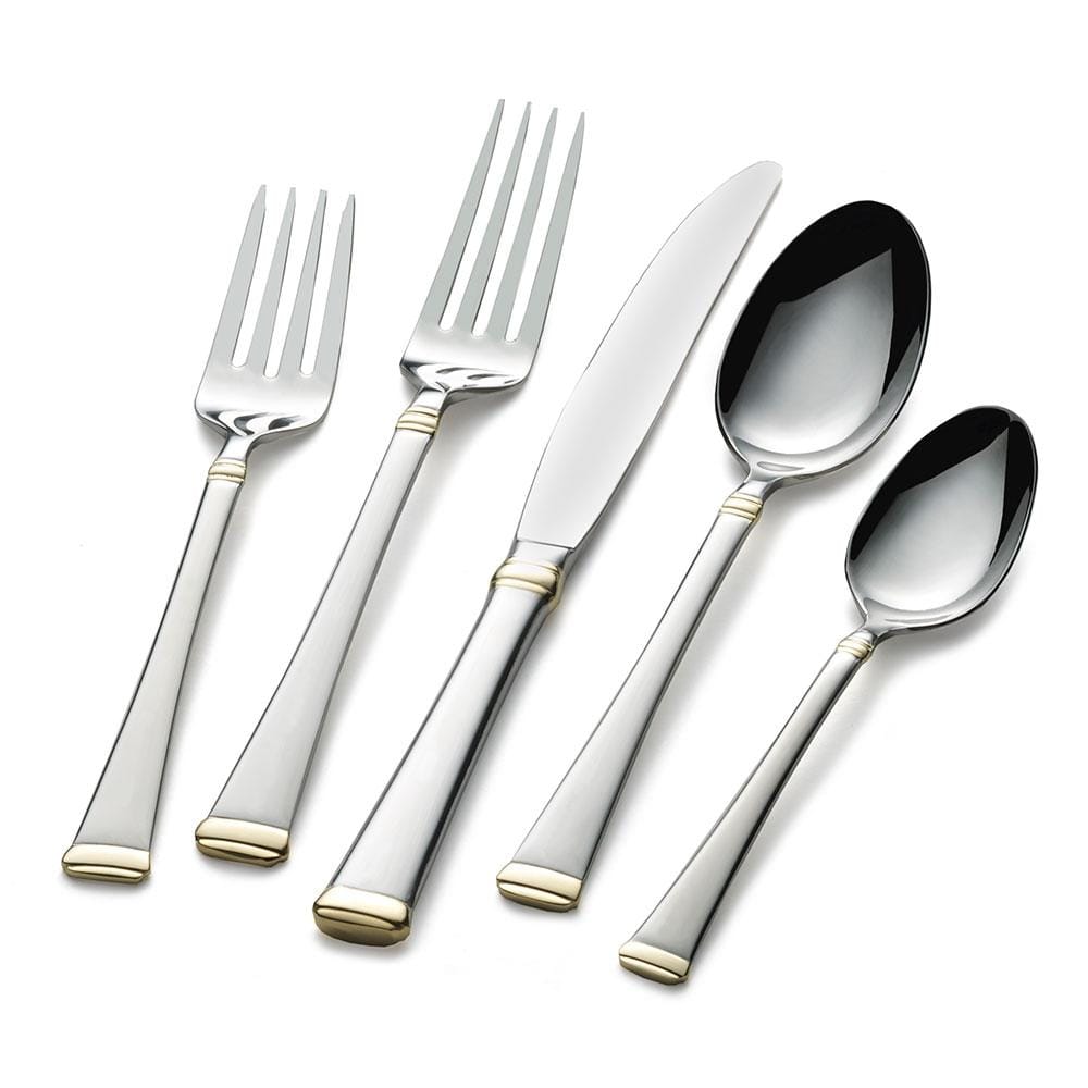65-Piece Gold Accent Flatware Set - Service for 12 People - Elegant Stainless Steel Cutlery Set for Dining, Wedding & Special Occasions
