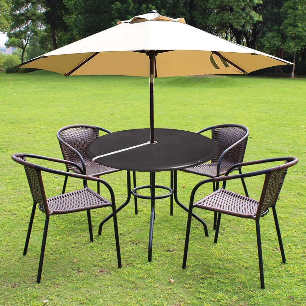 Waterproof Round Fitted Vinyl Tablecloth with Zipper & Umbrella Hole - 40