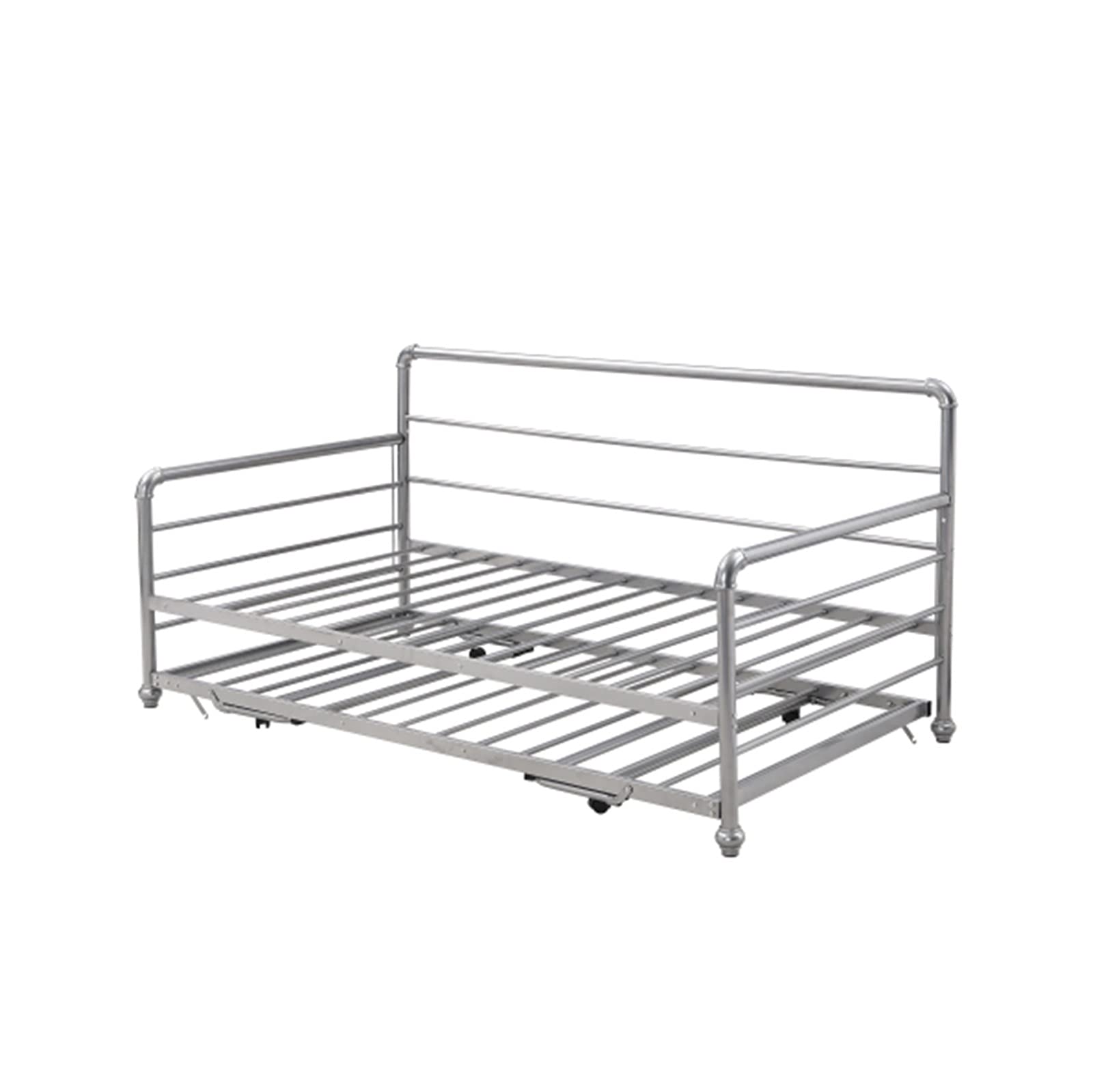 Twin Size Daybed with Adjustable Trundle - Silver Metal Frame Platform Bed for Guest Room, Living Room & Small Spaces | Convertible Sofa Bed for Sleeping & Lounging | Modern Space-Saving Furniture Solution