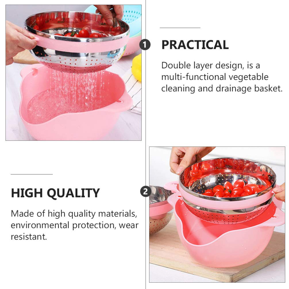 Premium Stainless Steel & Plastic Rice Washing Colander - Kitchen Strainer Bowl for Draining Rice, Fruits & Vegetables | Ideal for Cooking, Meal Prep & Healthy Eating
