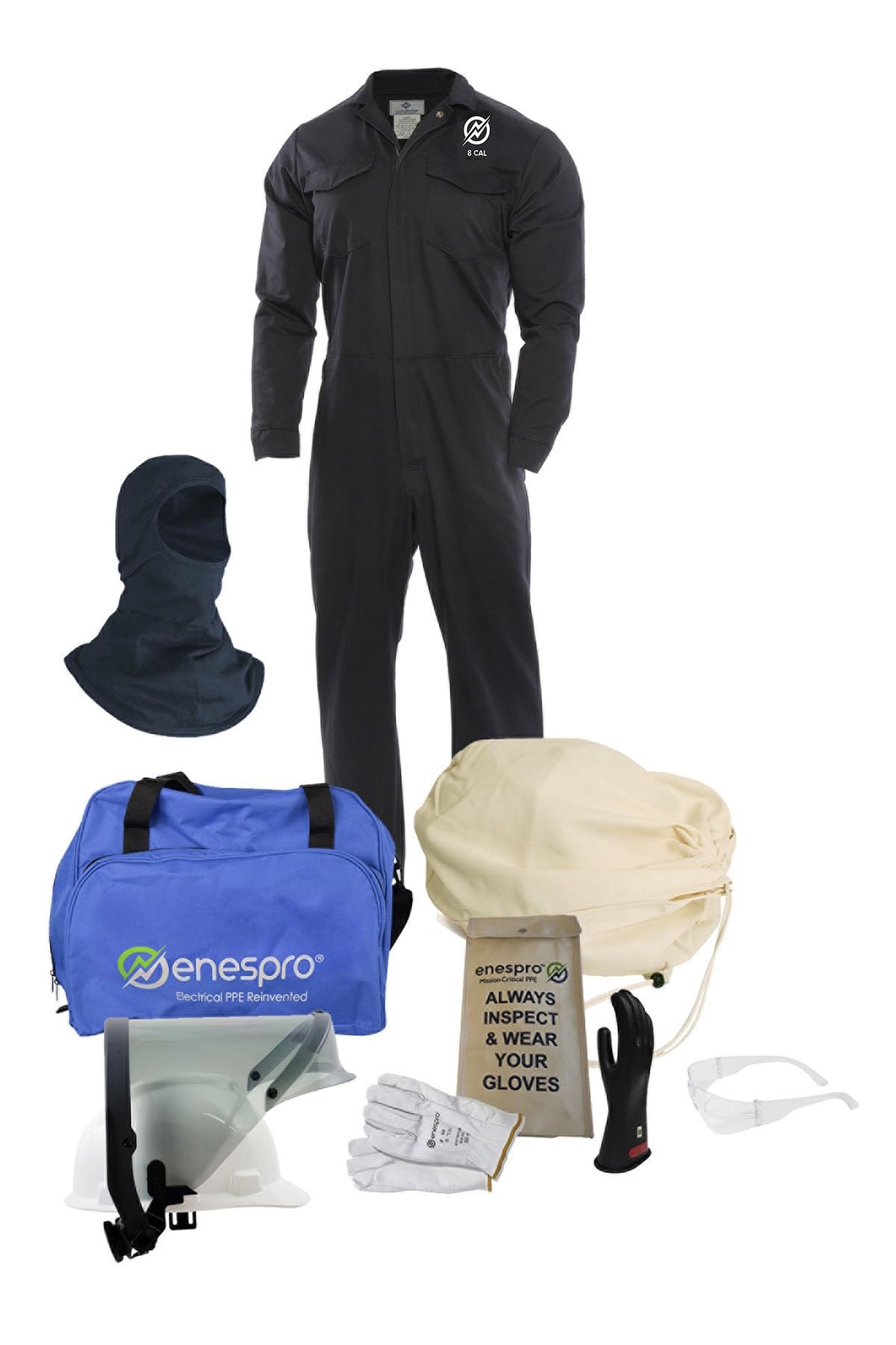 ArcGuard CAT 2, 8 Calorie Arc Flash Protection Suit Kit - FR Coverall, Face Shield & Balaclava for Electrical Workers | Industrial Safety Gear for High Voltage Maintenance & Hazardous Environments