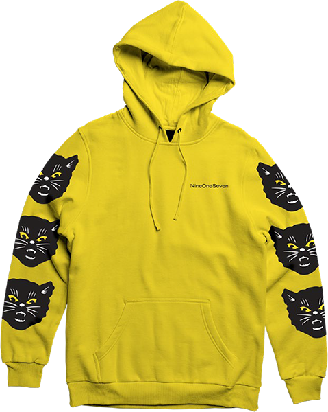 Call Me 917 Black Cat Hooded Sweatshirt - Small Size with Gold Accents | Cute Casual Wear for Women, Street Style Fashion, Gift for Cat Lovers