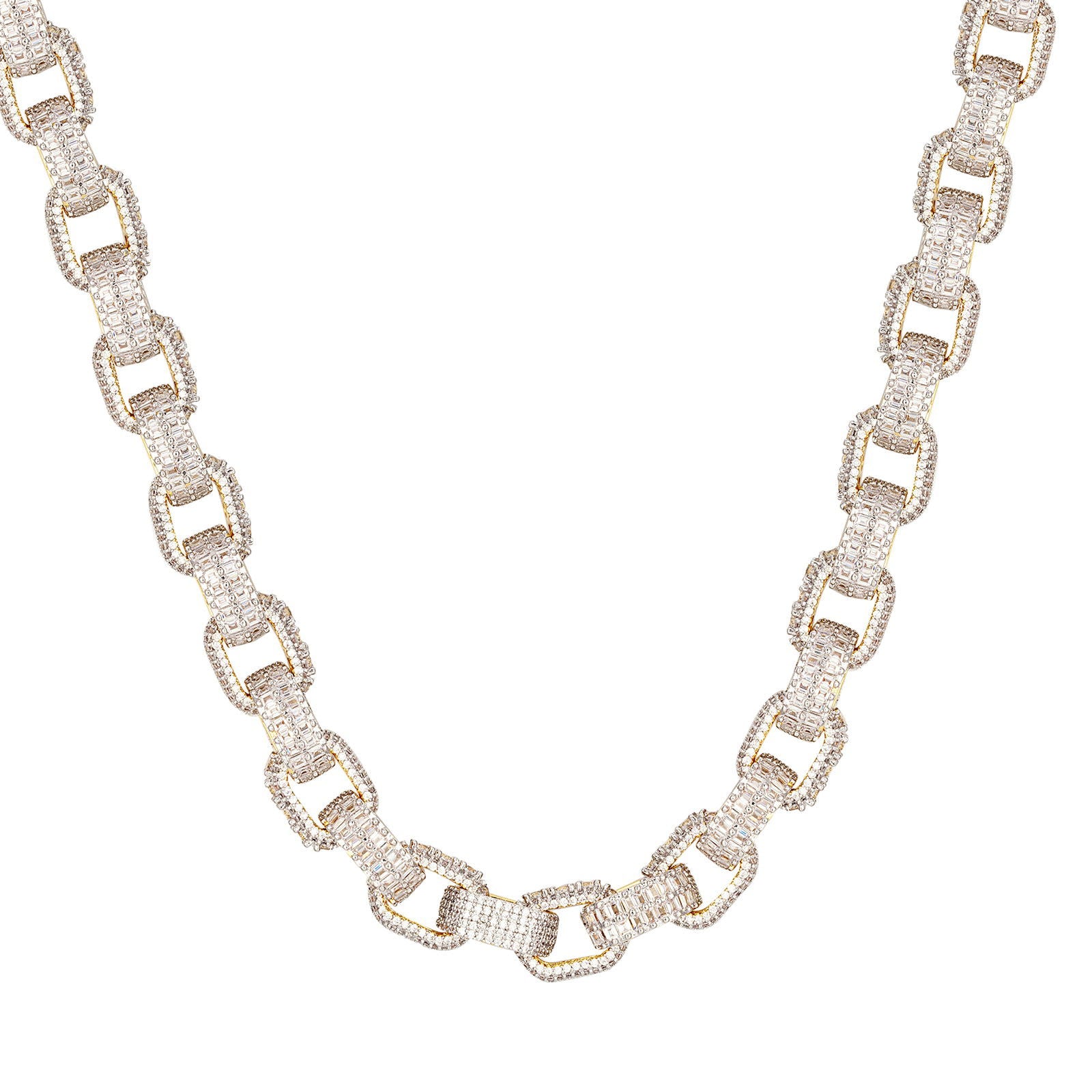 Men's Baguette Double Row Custom Micro Pave Hermes Style Chain Necklace - Perfect for Gifts, Weddings, Parties & Everyday Luxury Wear