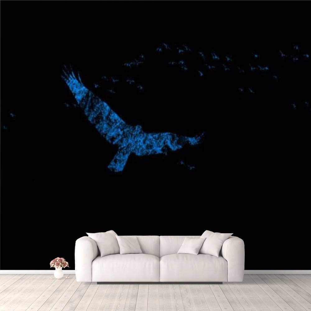 3D Abstract Nature & Birds Wallpaper - Black Background Double Exposure Animals Self-Adhesive Wall Mural - Easy Peel & Stick Decor for Bedroom, Living Room, Dorm, Wardrobe & Ceiling - Perfect for Modern Home & Office Interior Design