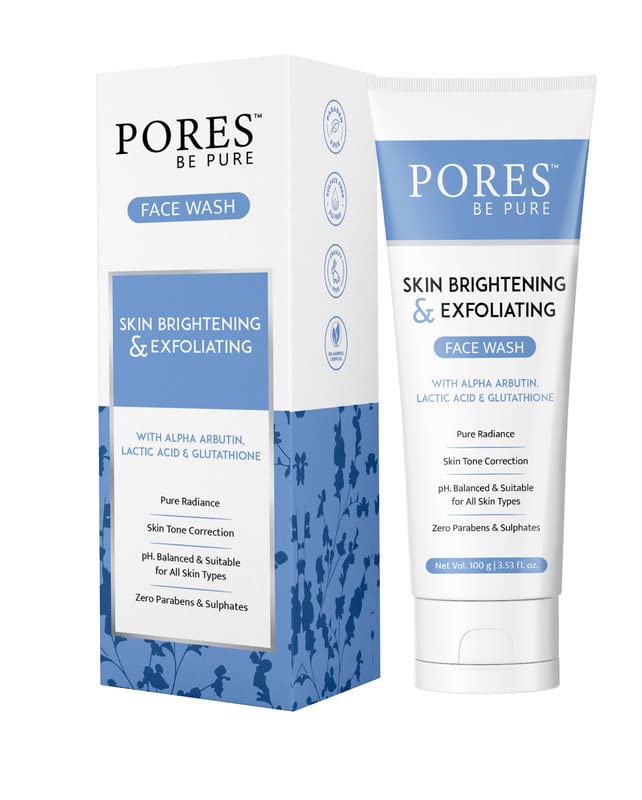 Pores Be Pure Glutathione & Glycolic Acid Face Wash - 100g | Brightening & Exfoliating Cleanser for All Skin Types (Dry/Oily/Acne-Prone) | Achieve Glowing Skin - Ideal for Daily Skincare Routine & Pre-Makeup Cleansing