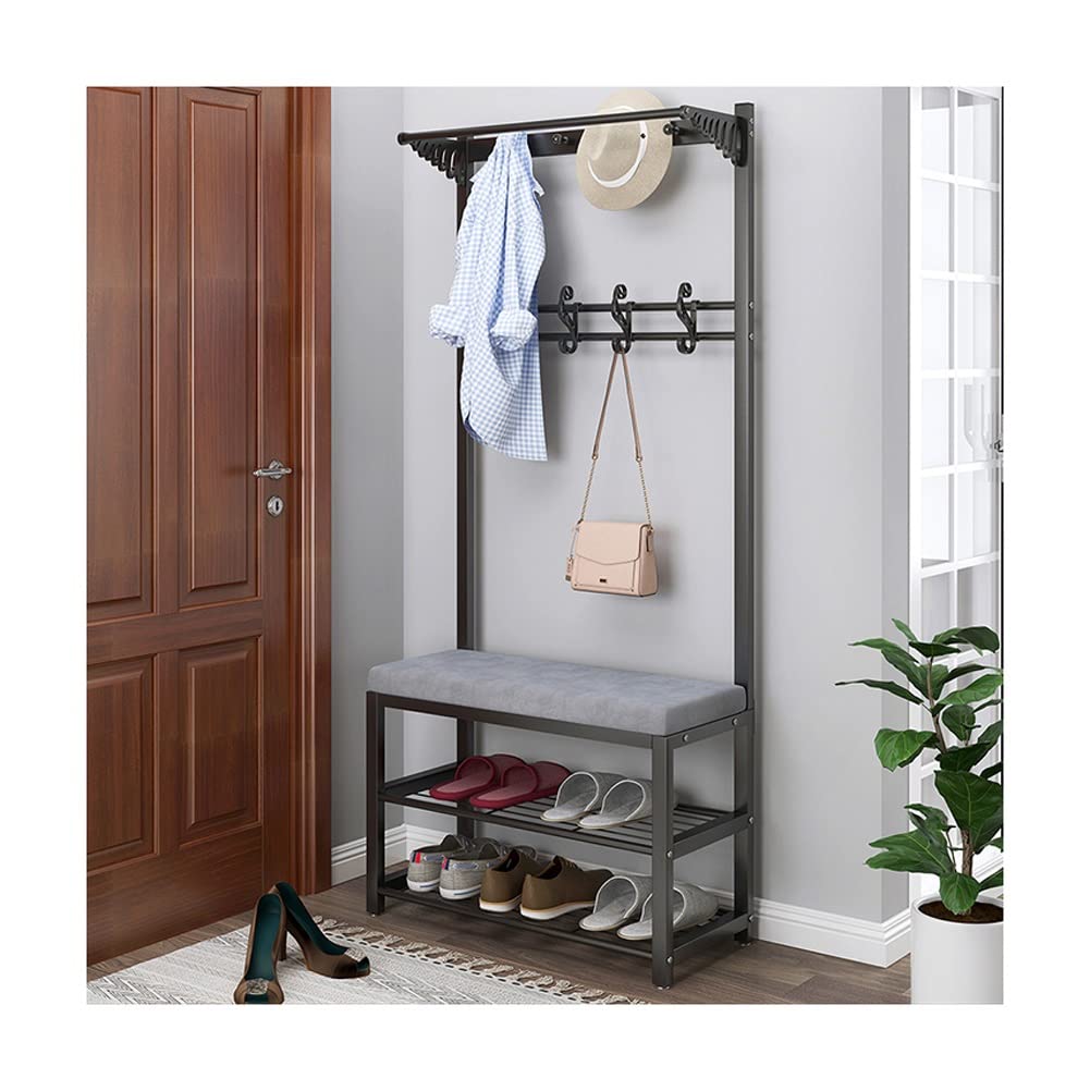 YAWEDA Rustic Entryway Coat Rack Shoe Bench with Storage - 60