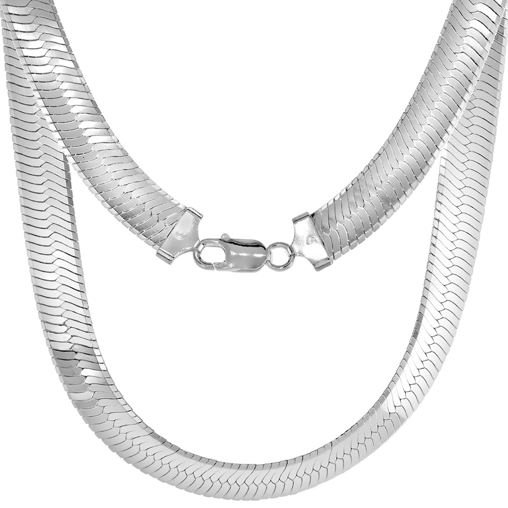 10mm Thick Sterling Silver Herringbone Necklace & Bracelet Set for Women and Men - Nickel-Free, Beveled Edges, Italy Crafted (7-30 Inch) - Perfect for Gifts, Weddings, and Everyday Elegance
