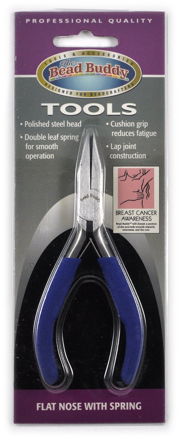 Bead Buddy Flat Nose Jewelry Pliers - Spring-Loaded Polished Steel Head with Cushion Grip - Professional Jewelry Making Tools for DIY Crafts & Beading Projects - Perfect for Wire Wrapping, Bracelet Making & Jewelry Repair
