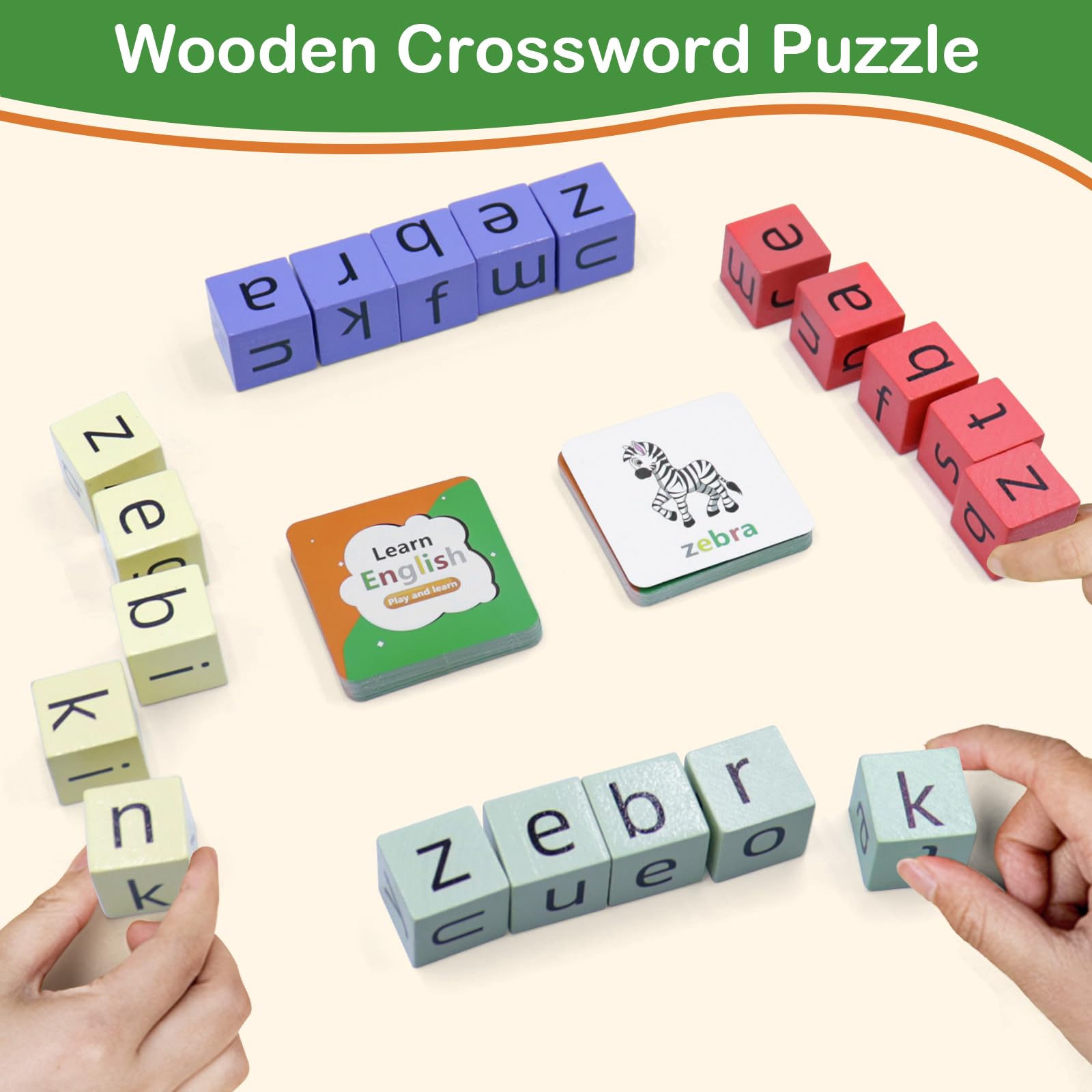 Kids Spelling Game with 54 Flash Cards & Blocks - Fun Learning Toy for Ages 3-8 | Perfect for Preschool Education & Family Game Night