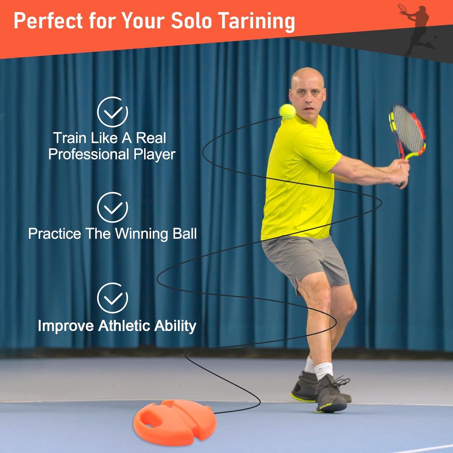 Solo Tennis Trainer Rebound Ball with String - Portable Tennis Practice Equipment for Self-Training | Includes 3 Tennis Balls & Elastic Cord | Perfect for Beginners & Adults | Indoor & Outdoor Use
