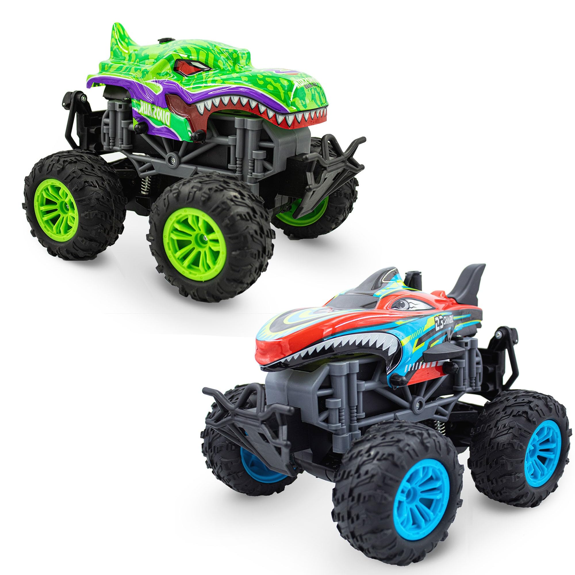 Remote Control Dinosaur and Shark Monster Truck Toy Set - 2 Pack RC Cars for Boys & Girls Ages 8-12 | Outdoor Play, Birthday Gifts, STEM Learning Toys