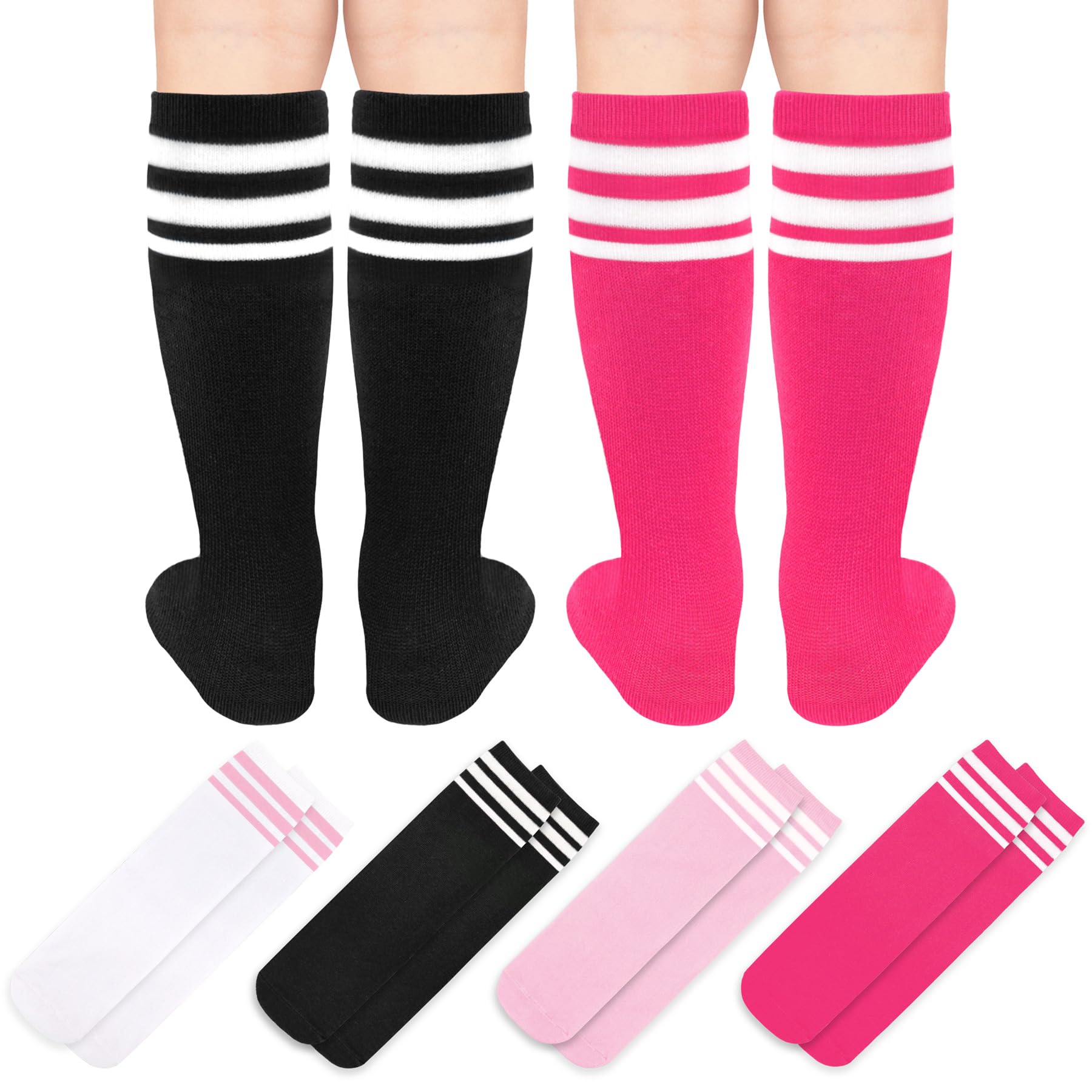 Olreco 4 Pack Kids Soccer Socks - Breathable Cotton Athletic Socks for Toddler & Youth Boys Girls - Perfect for Soccer, Softball, Baseball & Sports Training