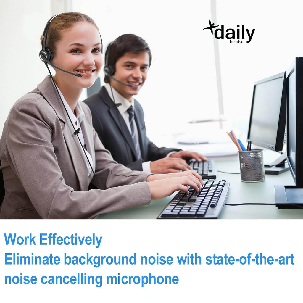 Professional Noise Cancelling Headphones with HD Voice - Compatible with Grandstream, Yealink, Snom Phones - Includes RJ9 & 3.5mm (CTIA) Adapter (Binaural) - Perfect for Call Centers, Office Communications & Remote Work
