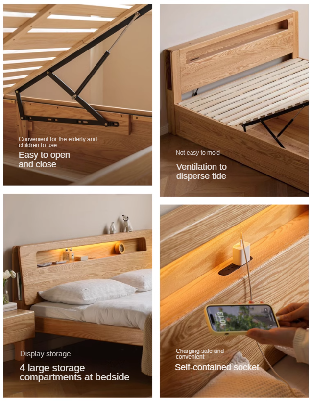 Premium Oak Solid Wood Luminous Box Bed - Durable Nightstand with Glow-in-the-Dark Features for Bedroom, Guest Room, and Kids Room Decor