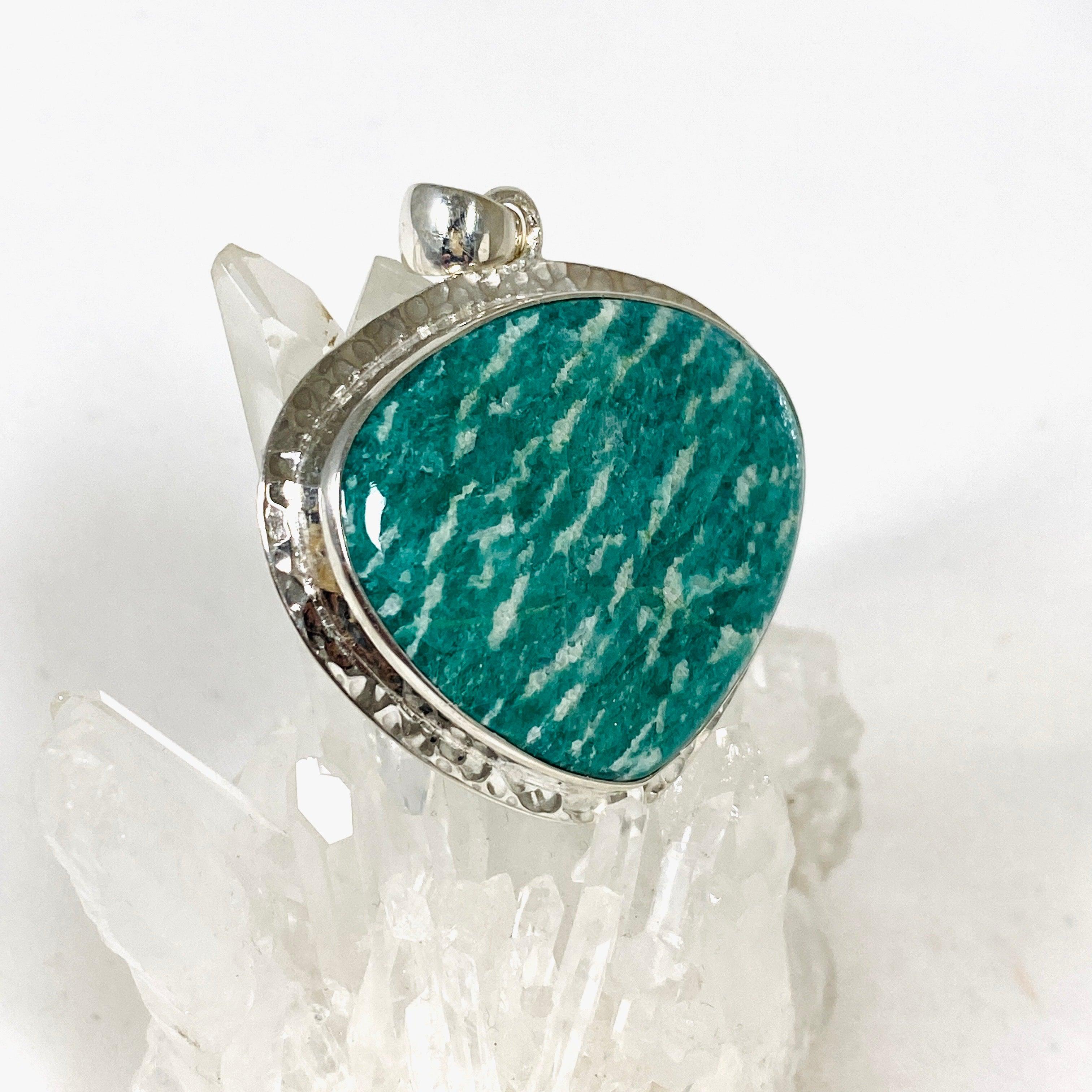 Amazonite Teardrop Pendant with Hammered Setting - KPGJ3753 | Elegant Handmade Jewelry for Women, Perfect for Weddings, Parties & Everyday Wear