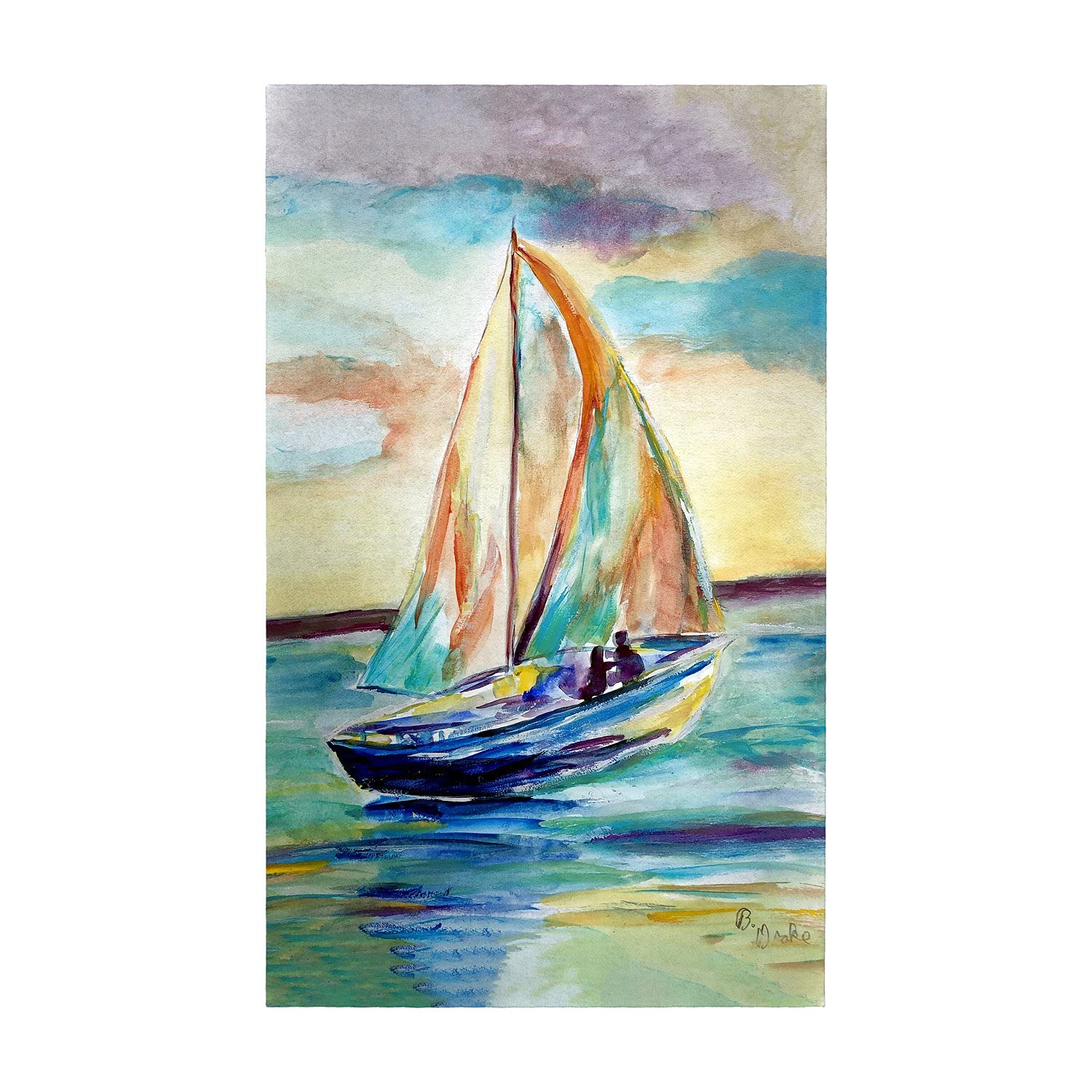 Betsy Drake Teal Sailboat Large Non-Slip Door Mat - Perfect for Entryway, Porch, and Patio Decor