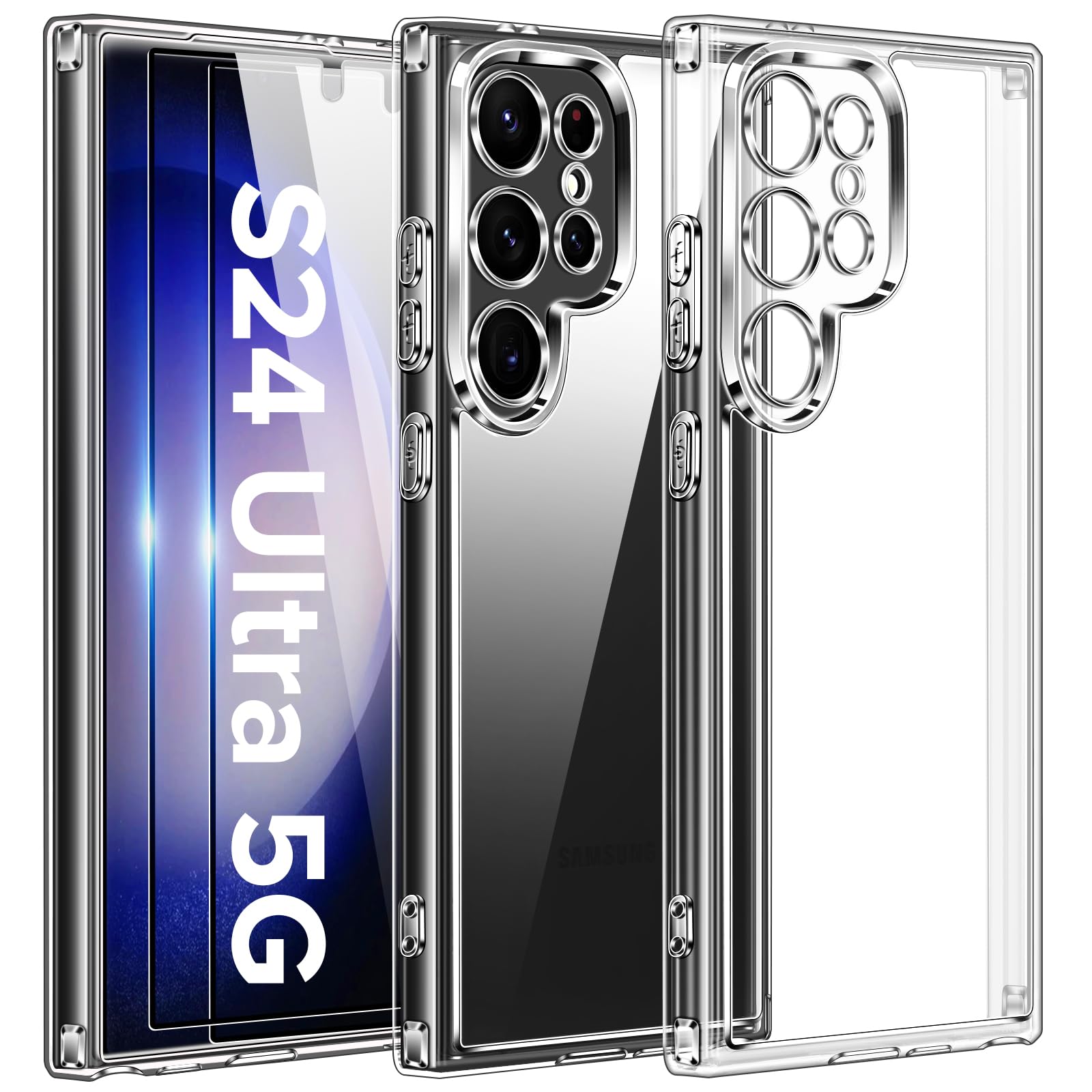 ivoler Samsung Galaxy S24 Ultra 5G Case with 2 Pack Tempered Glass Screen Protector - Military Grade Protection, Slim Clear Bumper Cover, Anti-Scratch & Non-Yellowing - Perfect for Outdoor Activities, Work & Daily Use