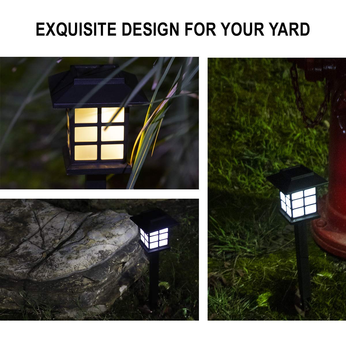 Solar Powered Outdoor Lights Waterproof - 2 Pack Warm Yellow LED Landscape Garden Lights for Yard, Pathway, Patio, Driveway, Walkway, Porch (Auto On/Off) - Perfect for Backyard Decor, Evening Ambience & Safety Lighting