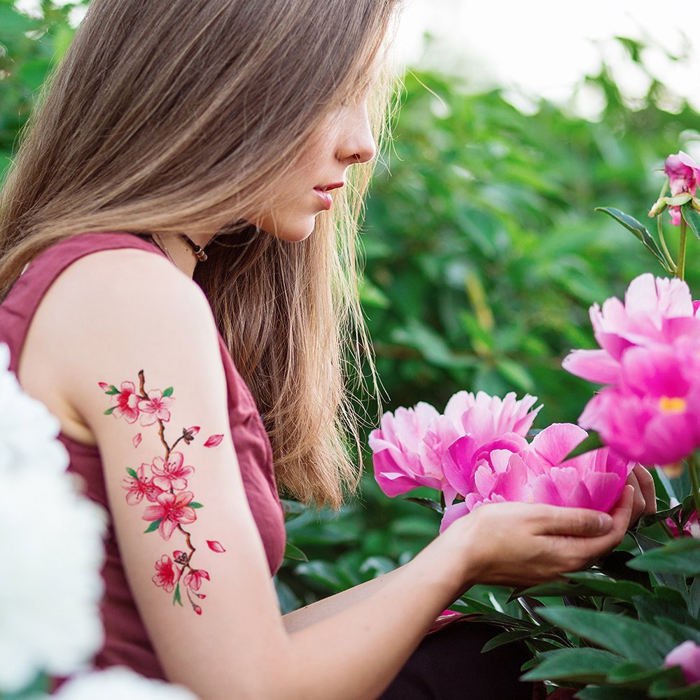 8 Pcs Large Flower Temporary Tattoos for Women & Girls - Waterproof Fake Body Stickers (Rose, Blue Rose) - Perfect for Parties, Festivals & Summer Beach Looks