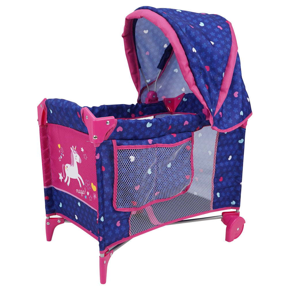 509 Crew Unicorn Doll Play Yard with Adjustable Canopy - Soft & Safe Baby Playpen for Indoor/Outdoor Use - Perfect for Toddlers' Playtime, Nursery Decor & Gift Ideas