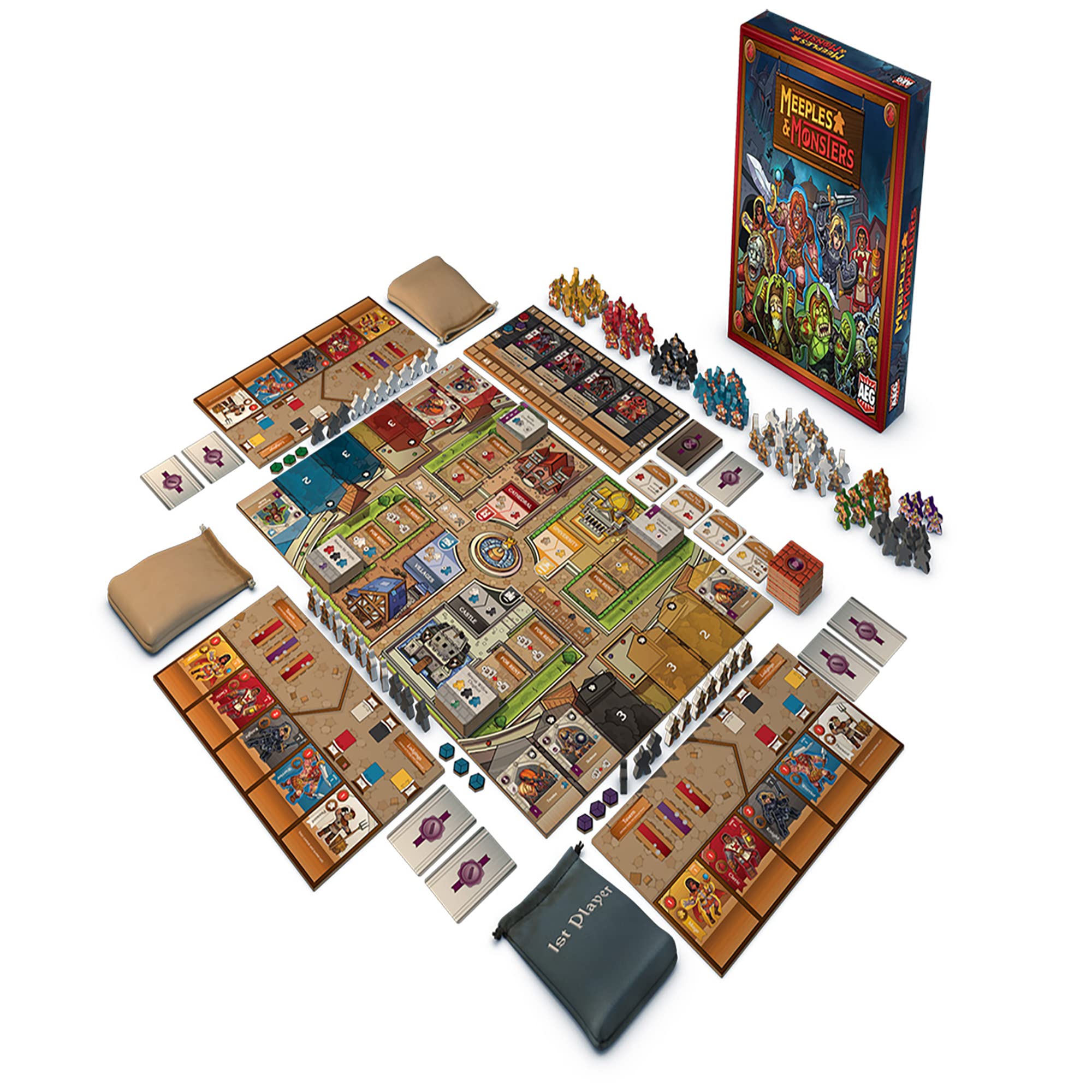 AEG Meeples & Monsters - Fantasy Strategy Board Game for 2-4 Players | Build Your Bag, Train Warriors & Defend the Town | Perfect for Game Nights & Fantasy Lovers | Ages 14+